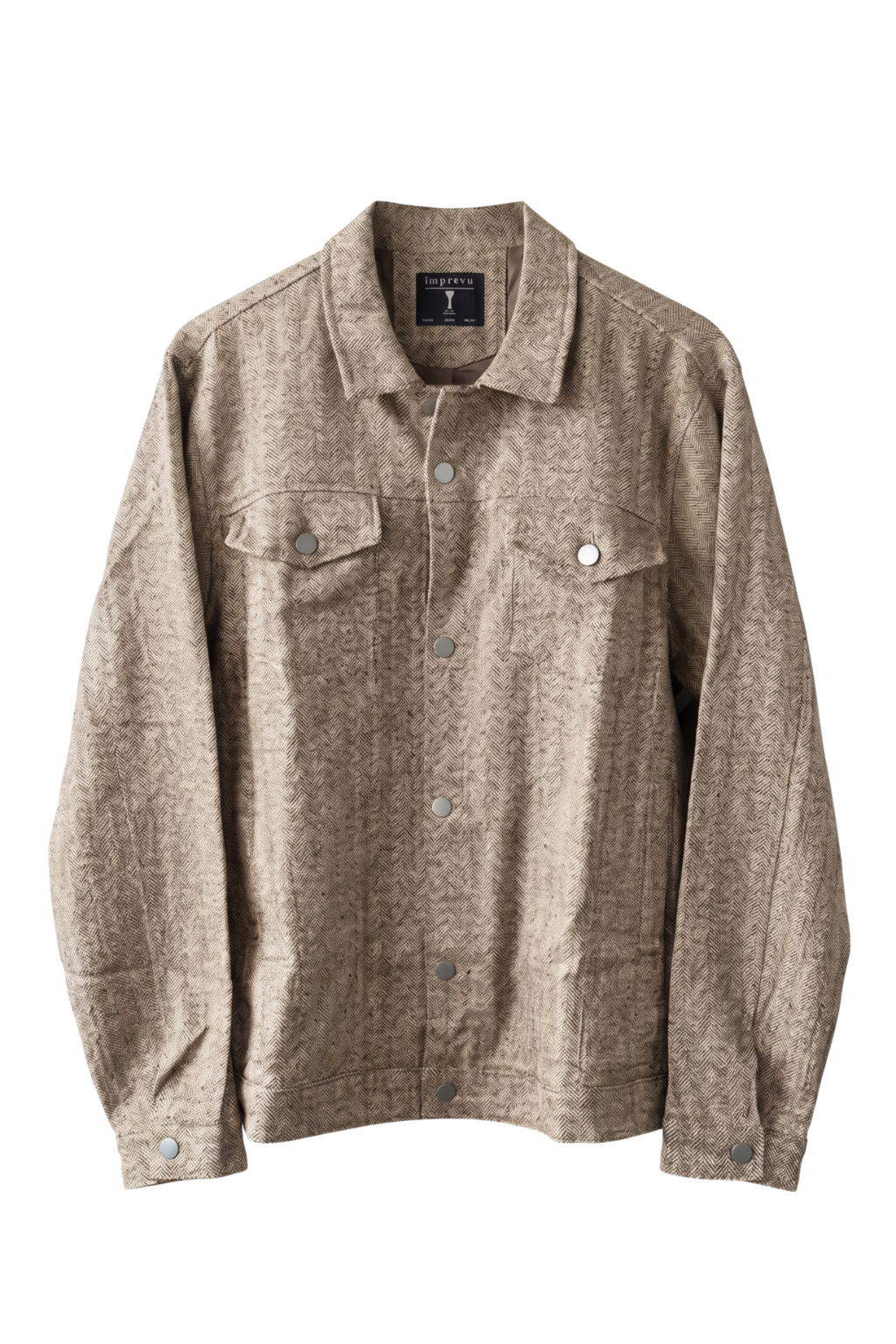 Brown jacket with button details on a white background