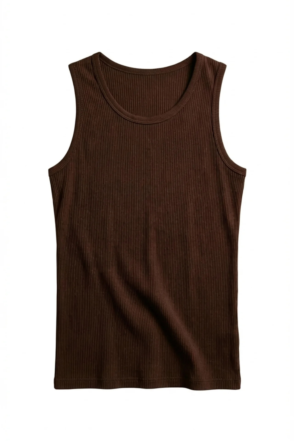 Brown ribbed tank top on a white background