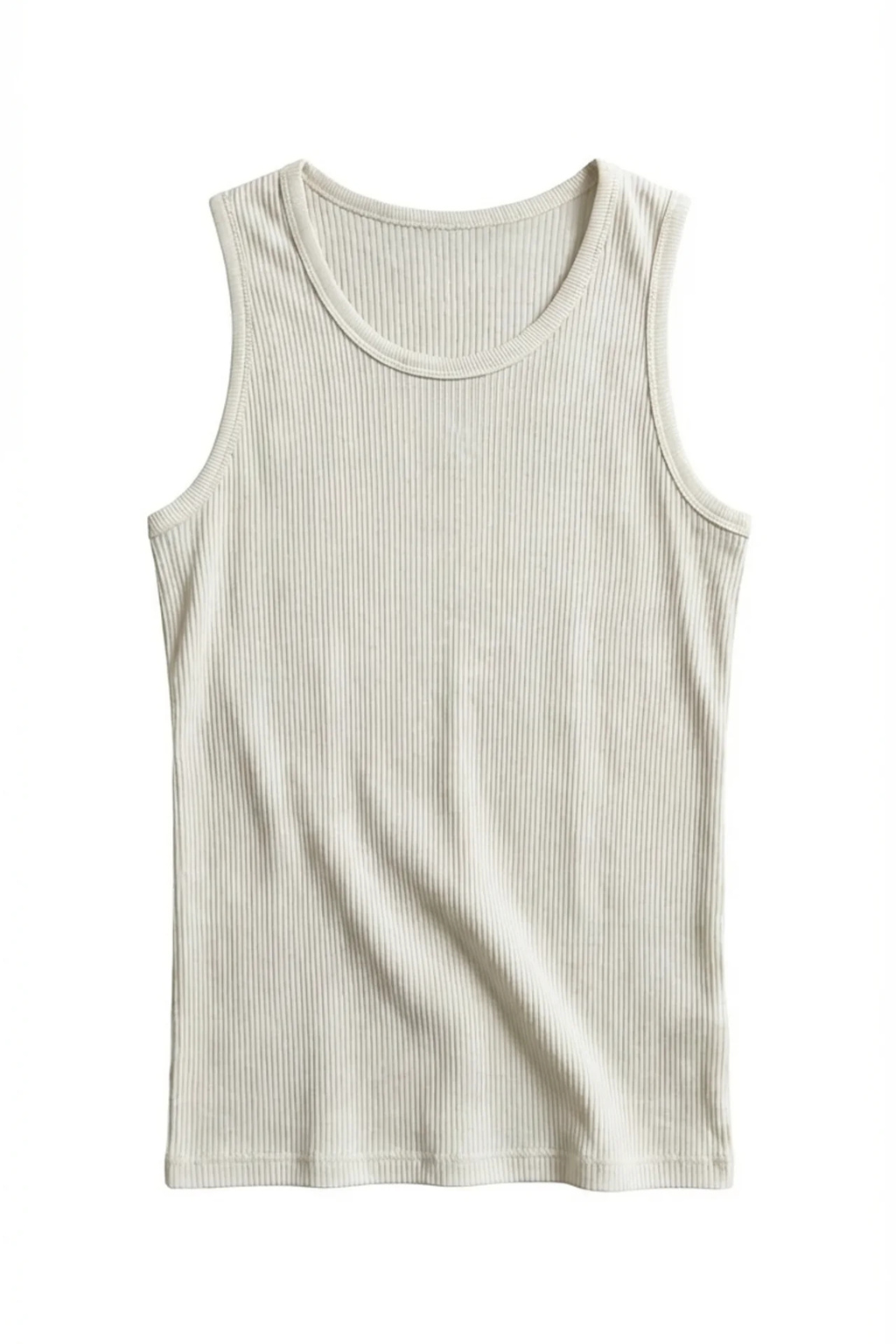 Beige ribbed tank top on a white background