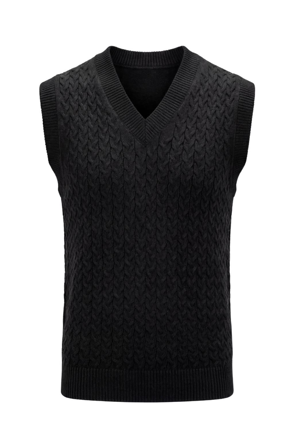 Black knitted vest on a white background