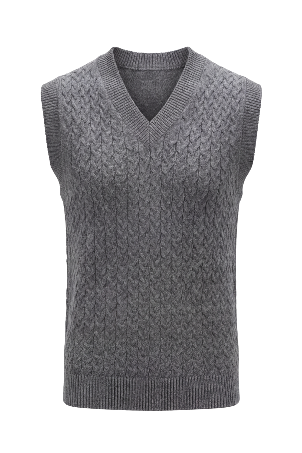 Gray knitted vest on a white background