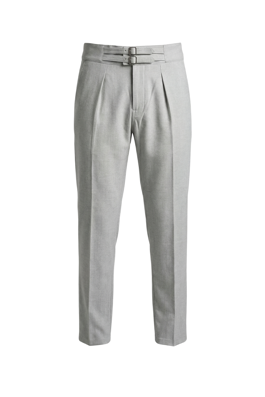 Gray pleated pants on a white background