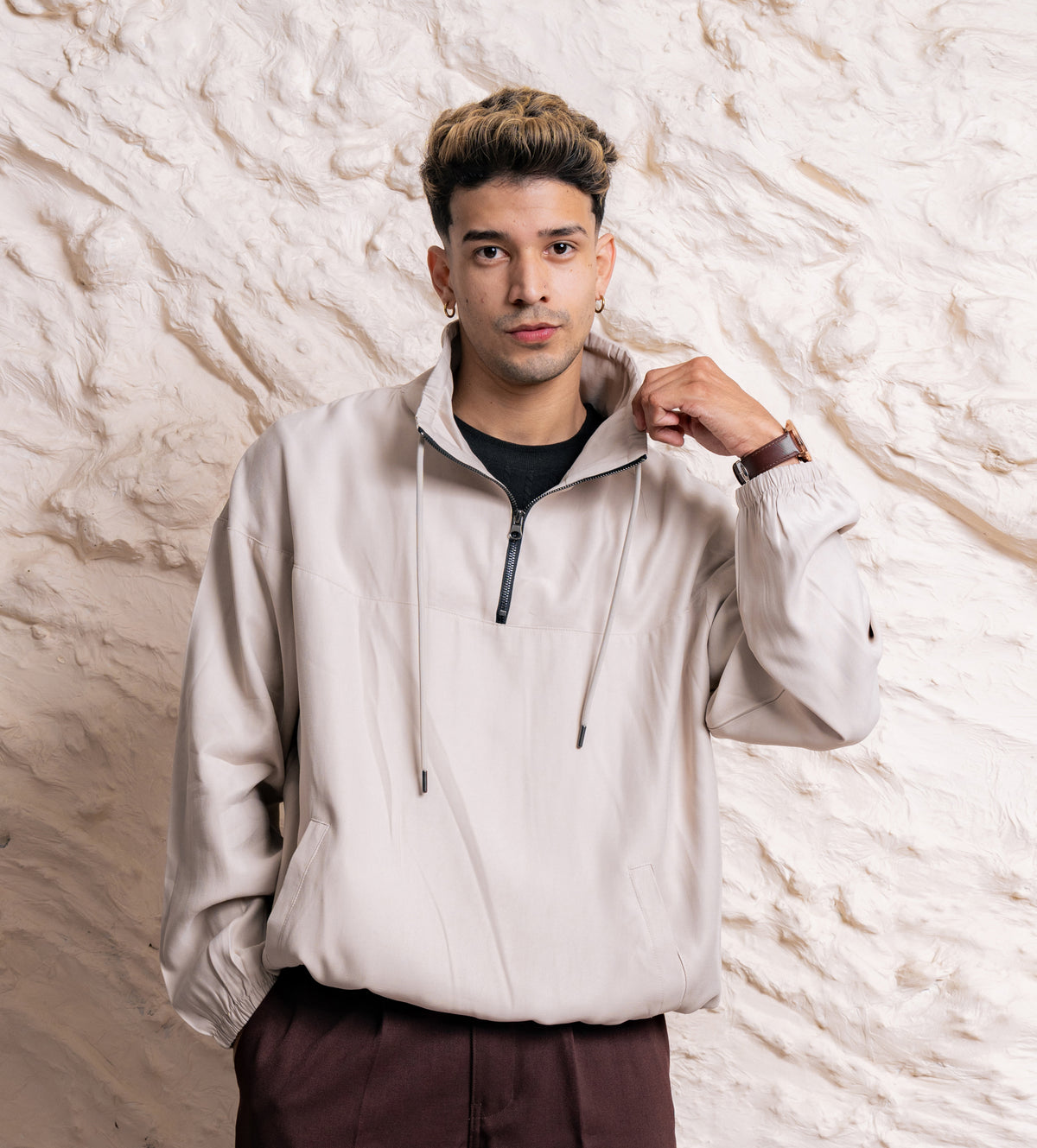 Half-Zip Sweatshirt with Drawstring