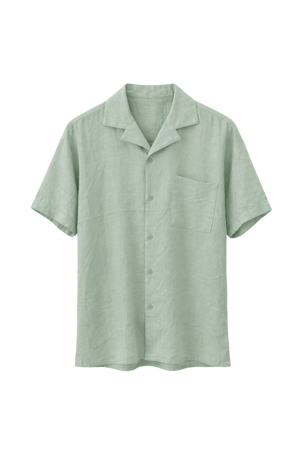 Green button-up shirt on a white background