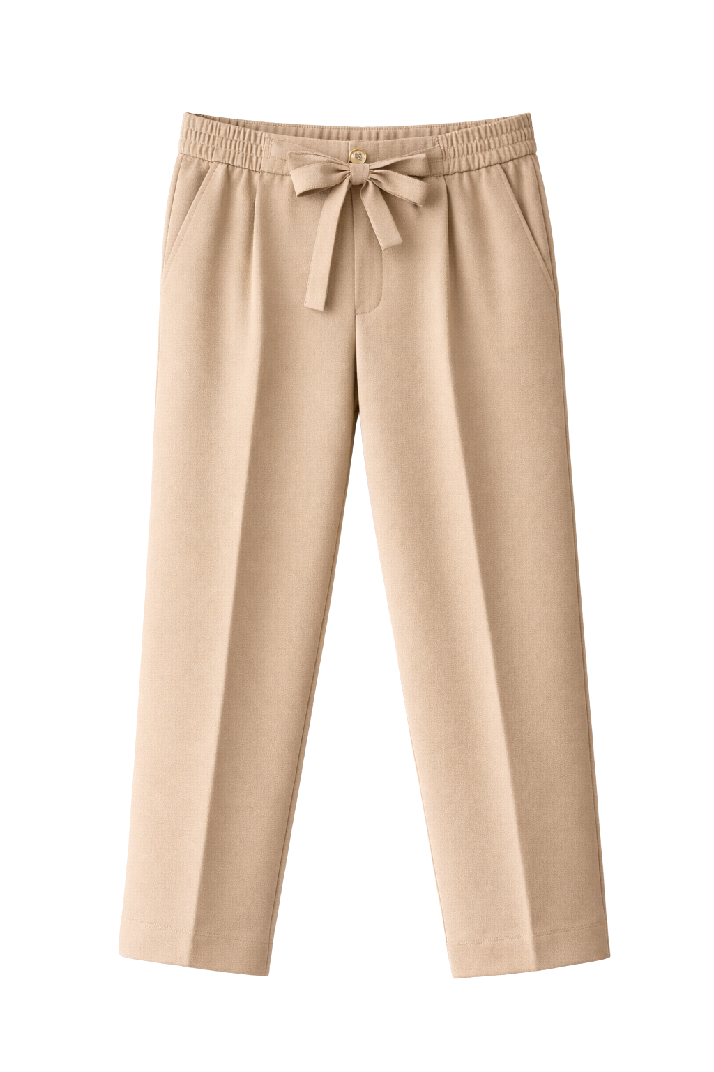 Beige pants with a tie waist on a white background