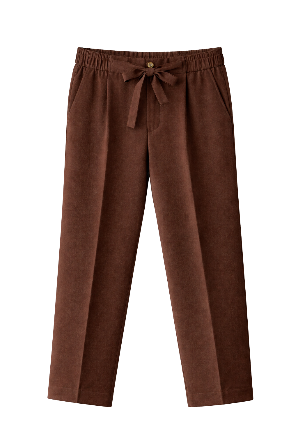 Brown pants with a tie waist on a white background