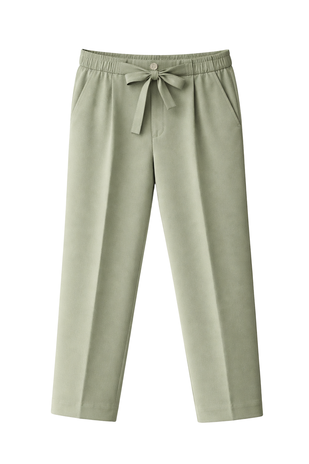 Green pants with a tie waist on a white background