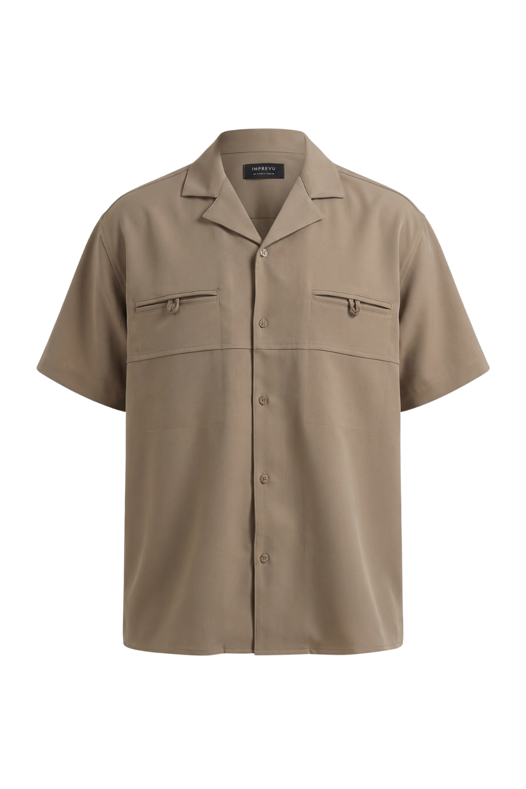 Beige short-sleeve shirt with pockets on a white background