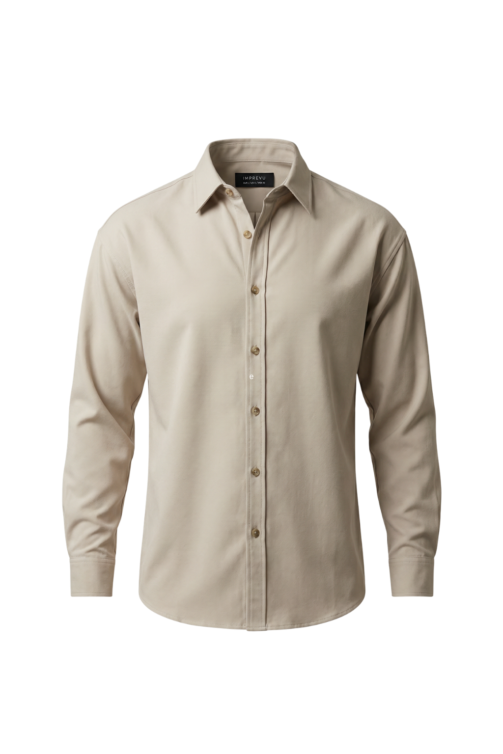 Beige button-up shirt on a white background