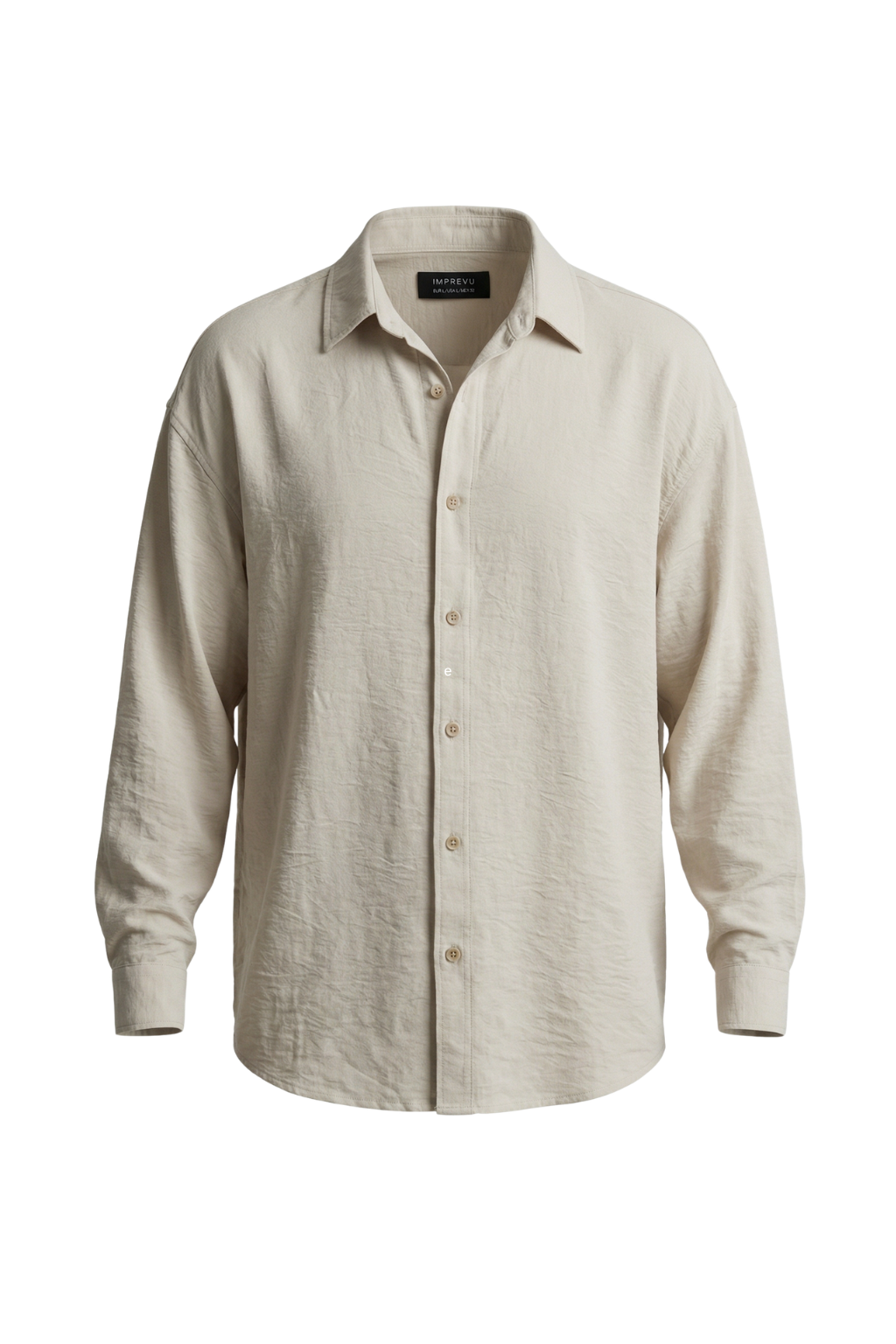 Beige button-up shirt on a white background