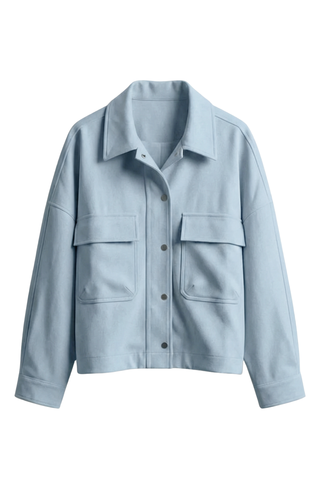 Light blue jacket with button details on a white background