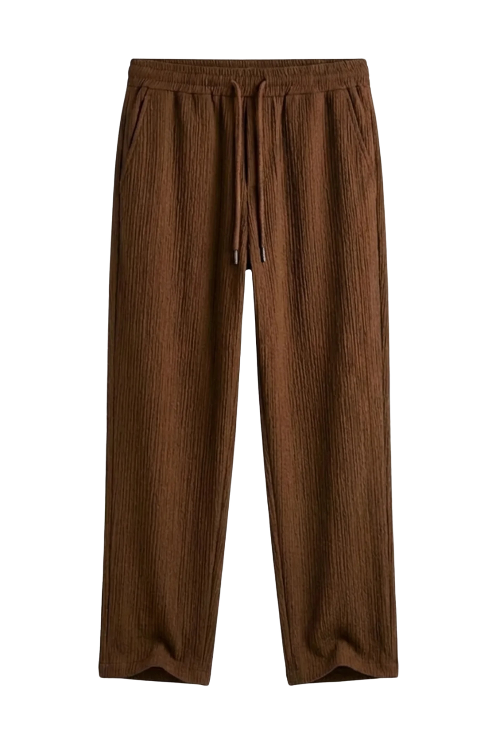 Brown pants with a drawstring on a white background