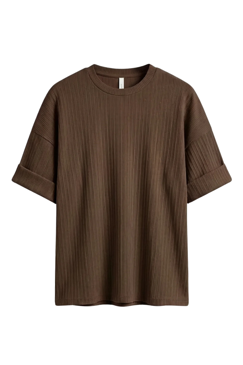 Brown ribbed sweater on a white background
