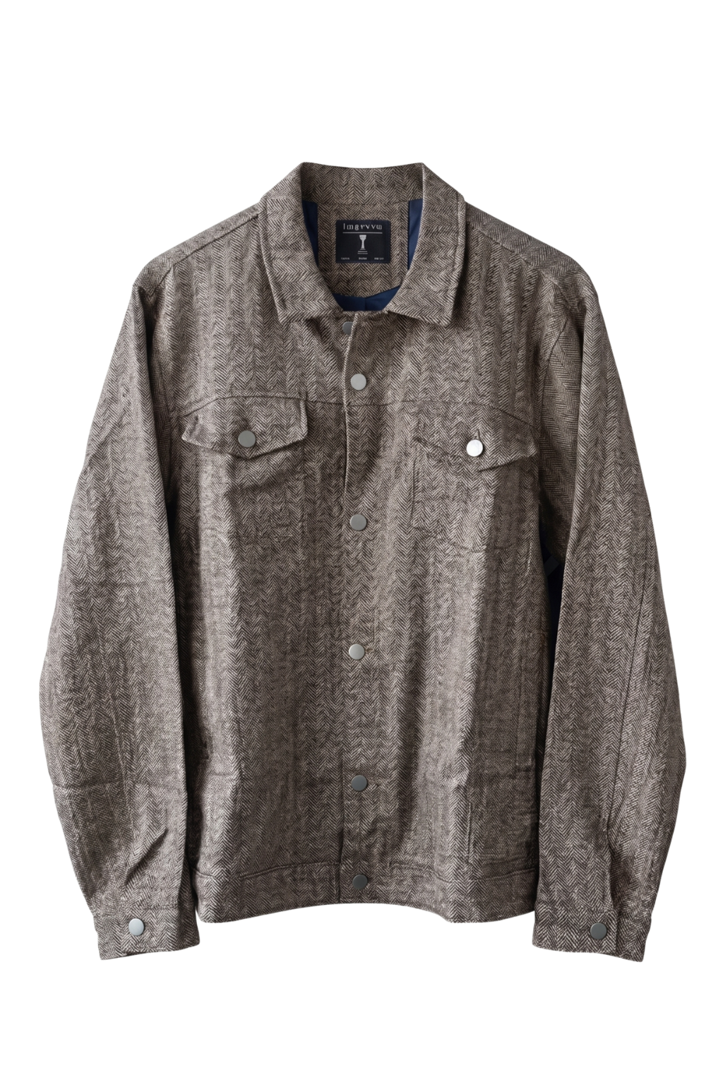 Gray jacket with button details on a white background