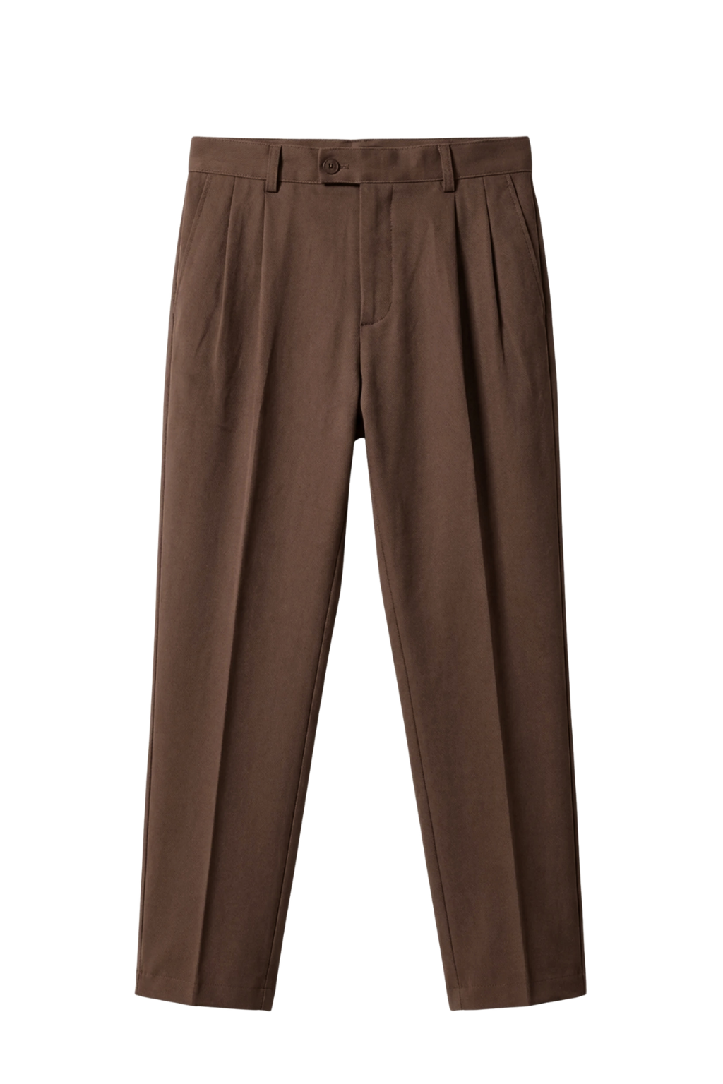 Brown pleated pants on a white background