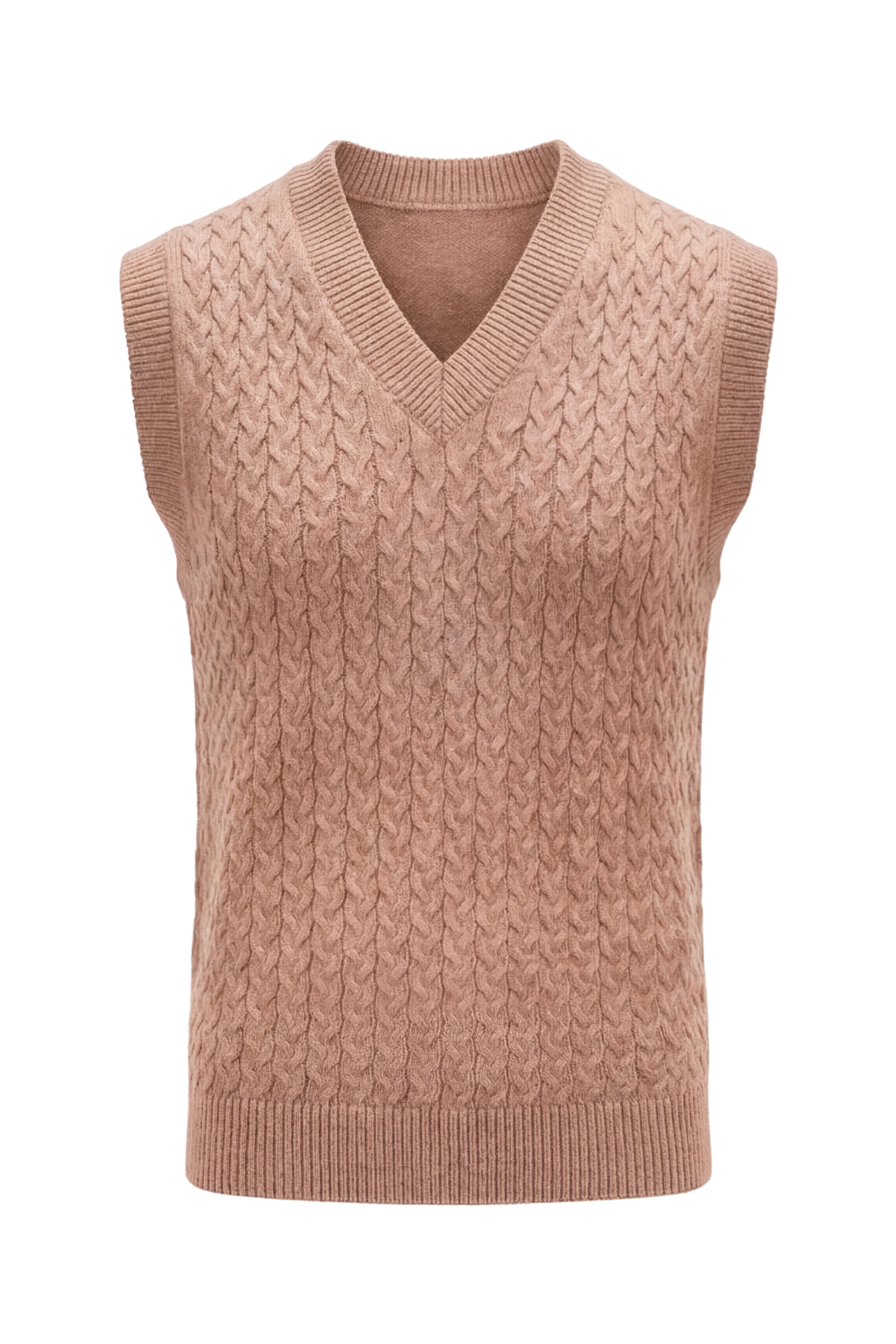 Brown knitted vest on a white background