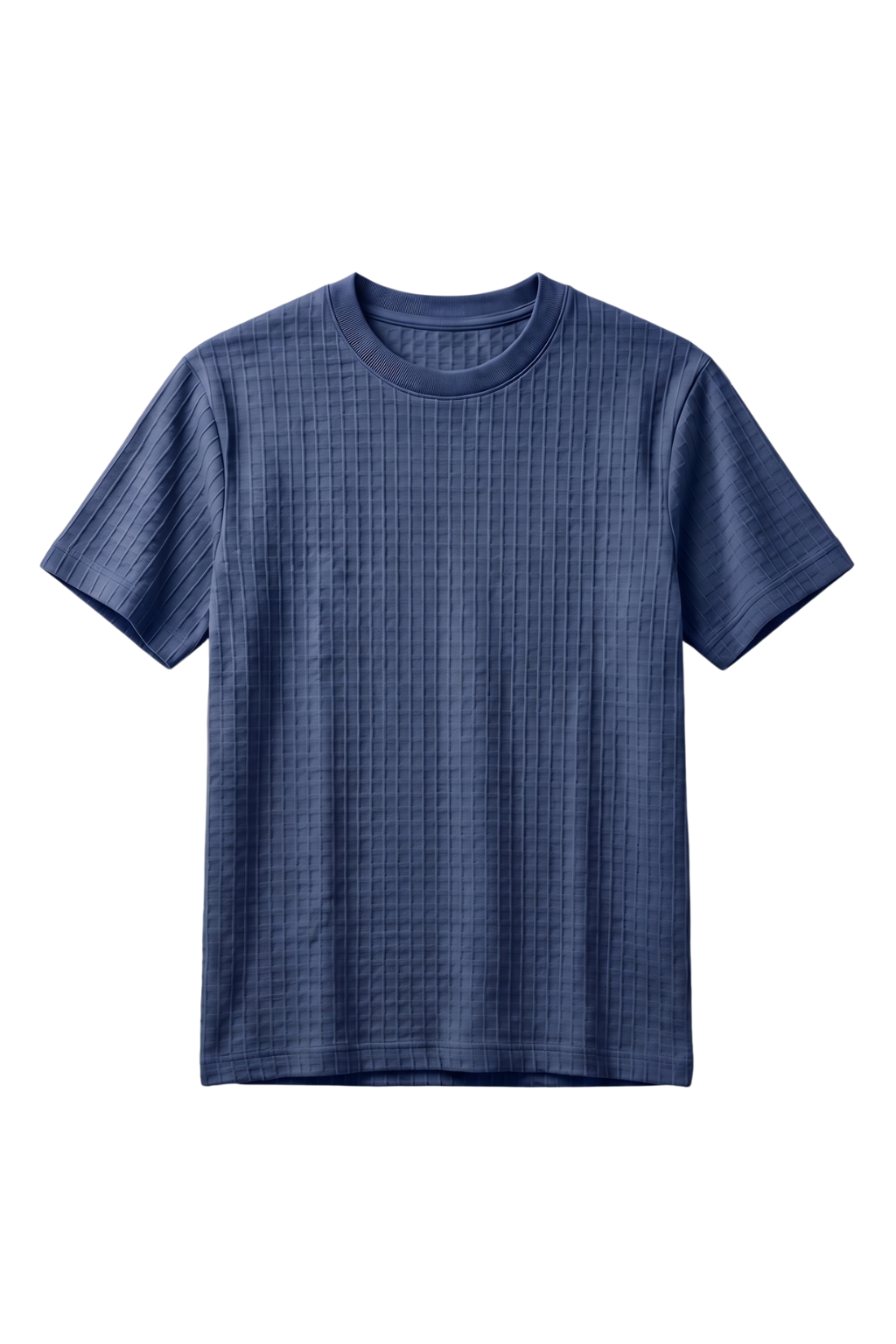 Blue textured t-shirt on a white background