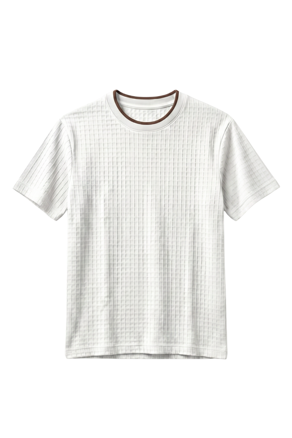 White t-shirt with a subtle pattern on a white background