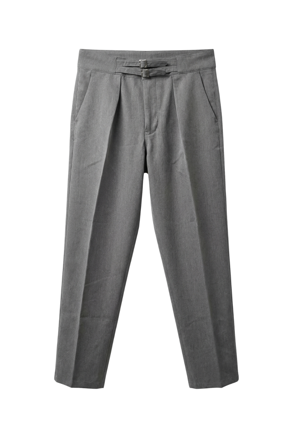 Gray pleated pants on a white background