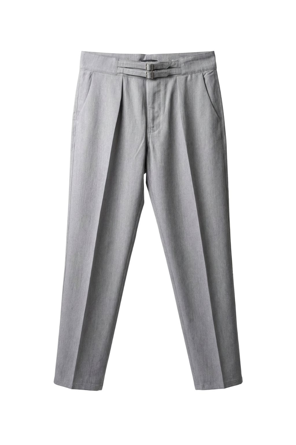 Gray pants with black accents on a white background