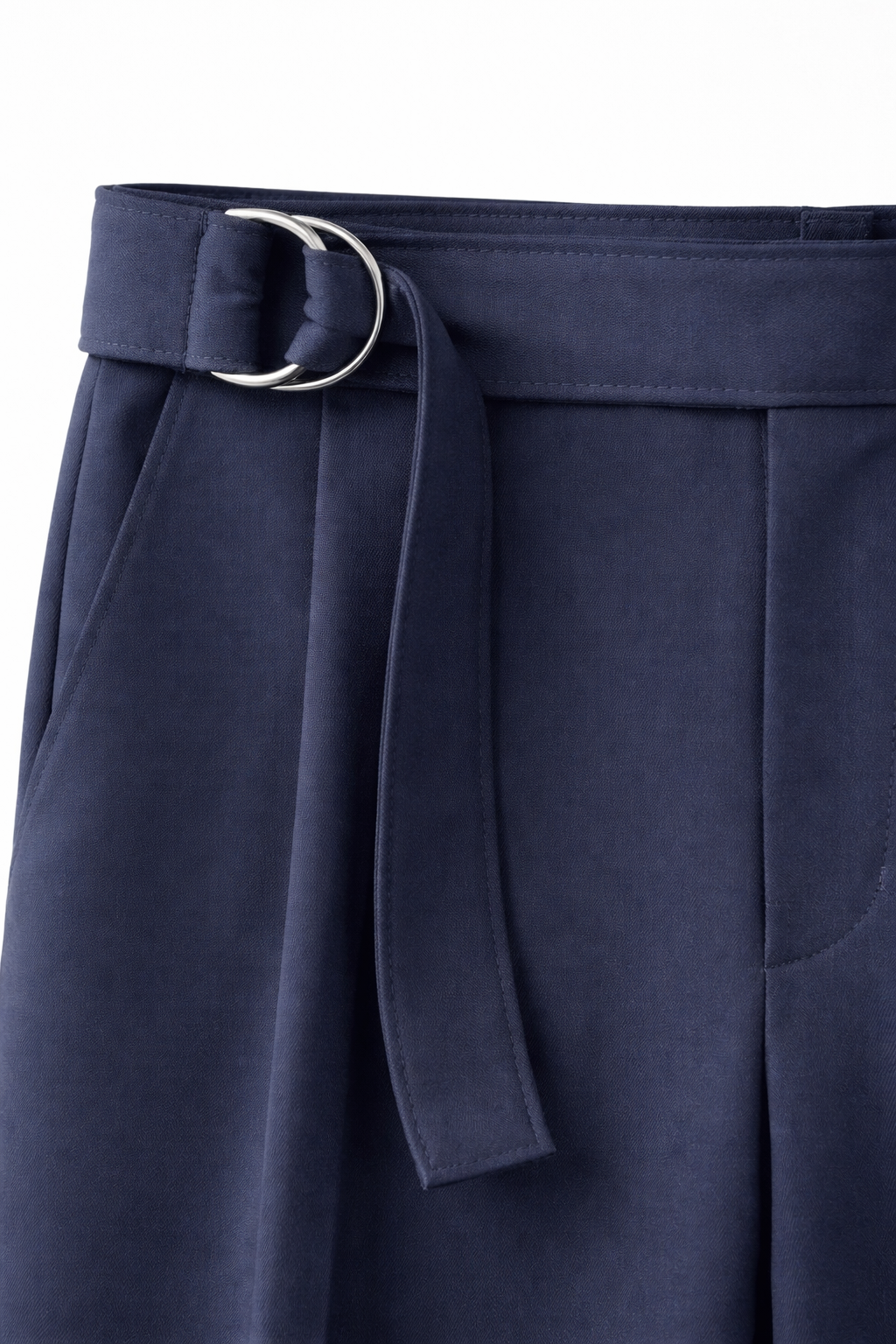 Navy blue skirt with a belt on a white background