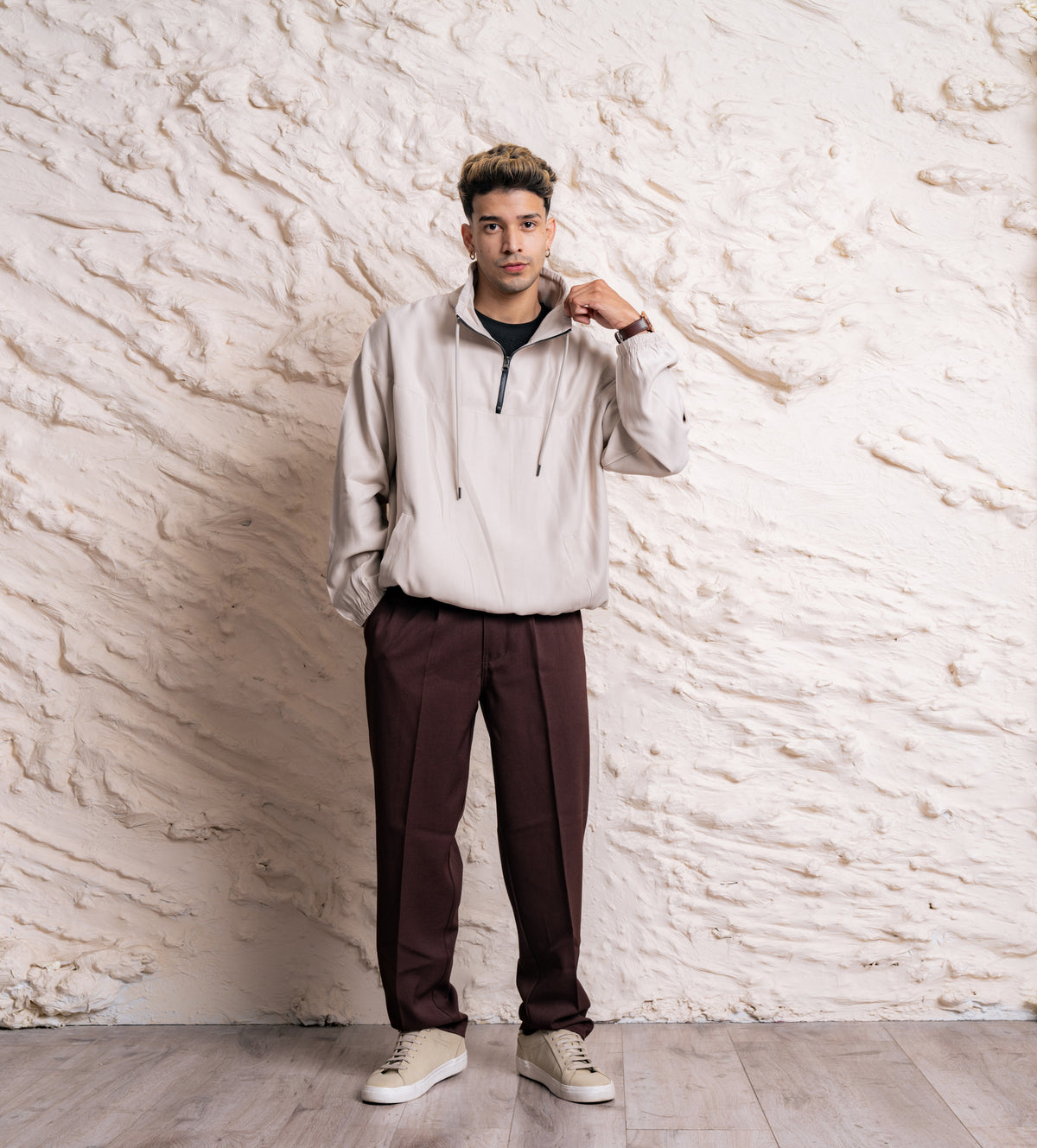 Half-Zip Sweatshirt with Drawstring
