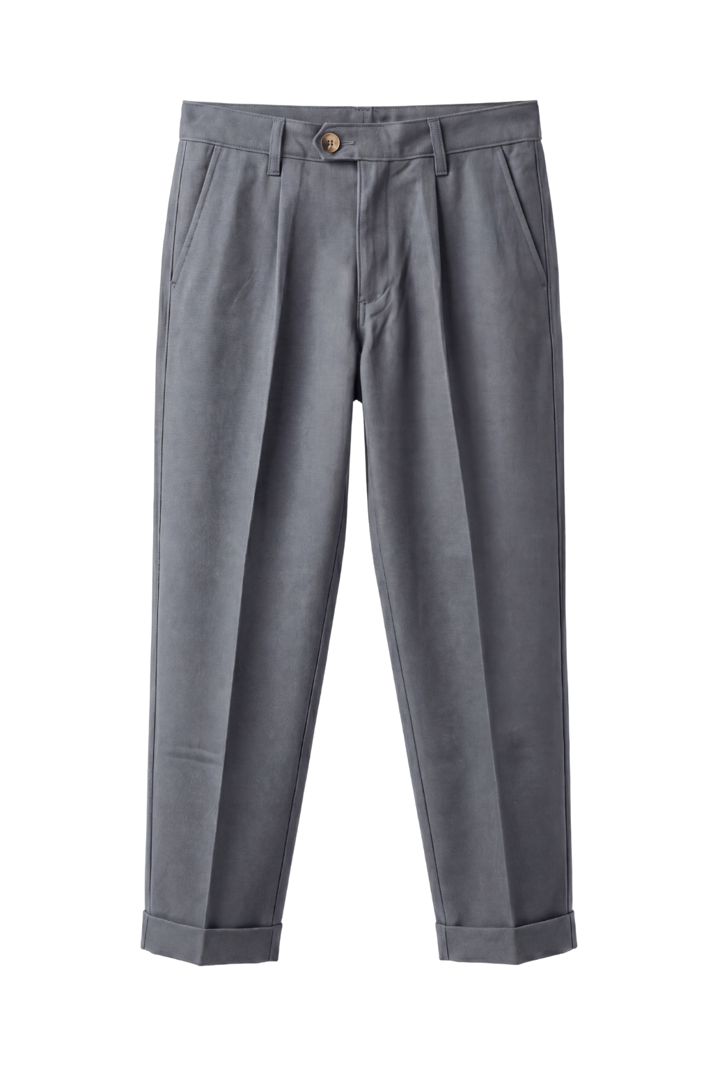 Gray pleated pants on a white background