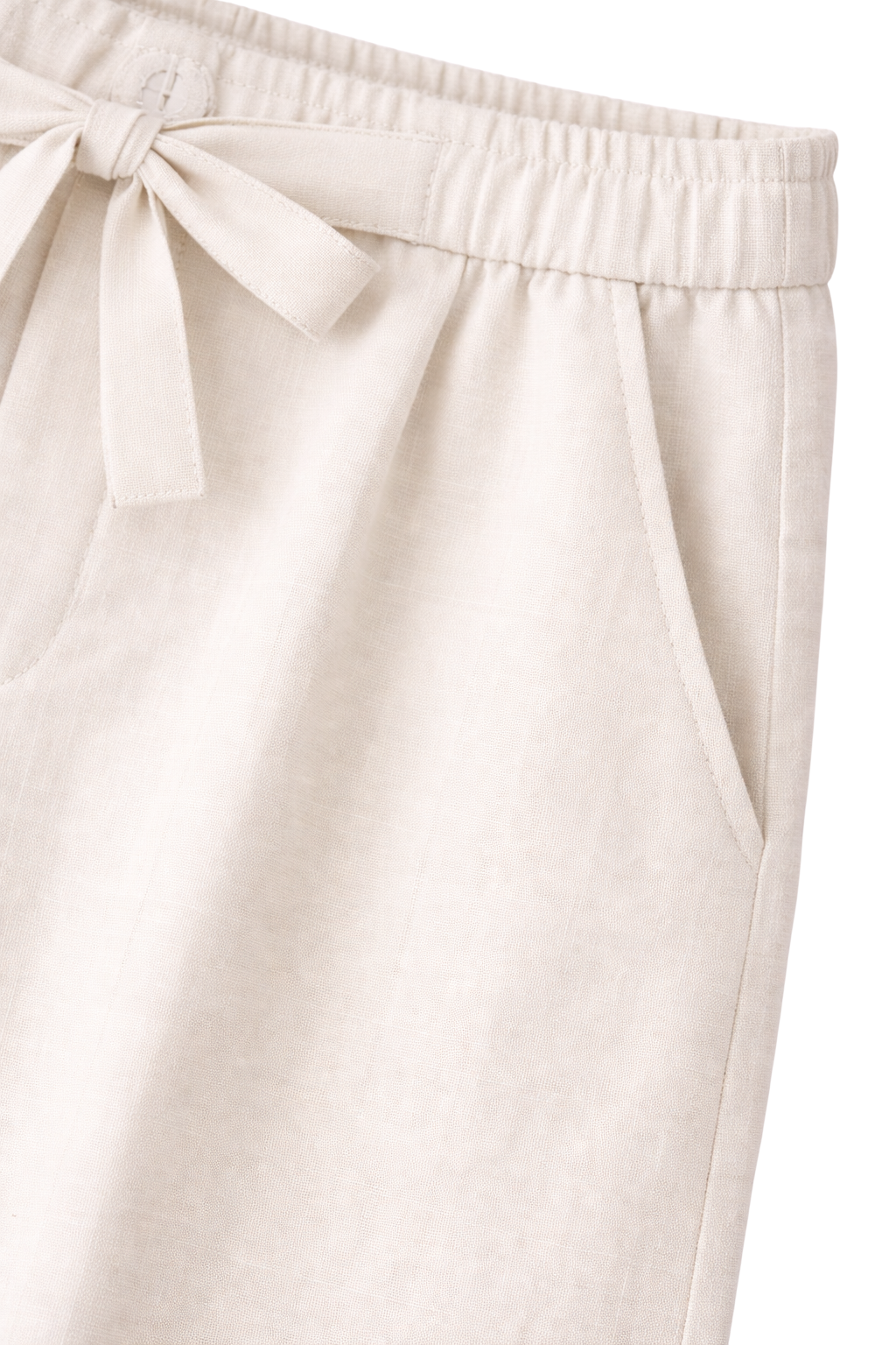 Beige pants with a tie waist on a white background