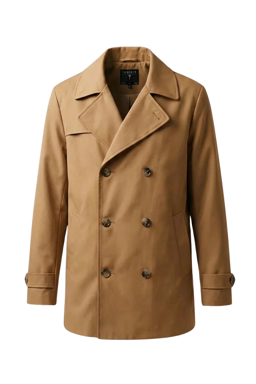 Tan trench coat on a white background