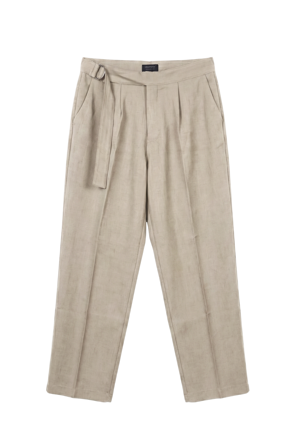 Beige pants with a tie waist on a white background