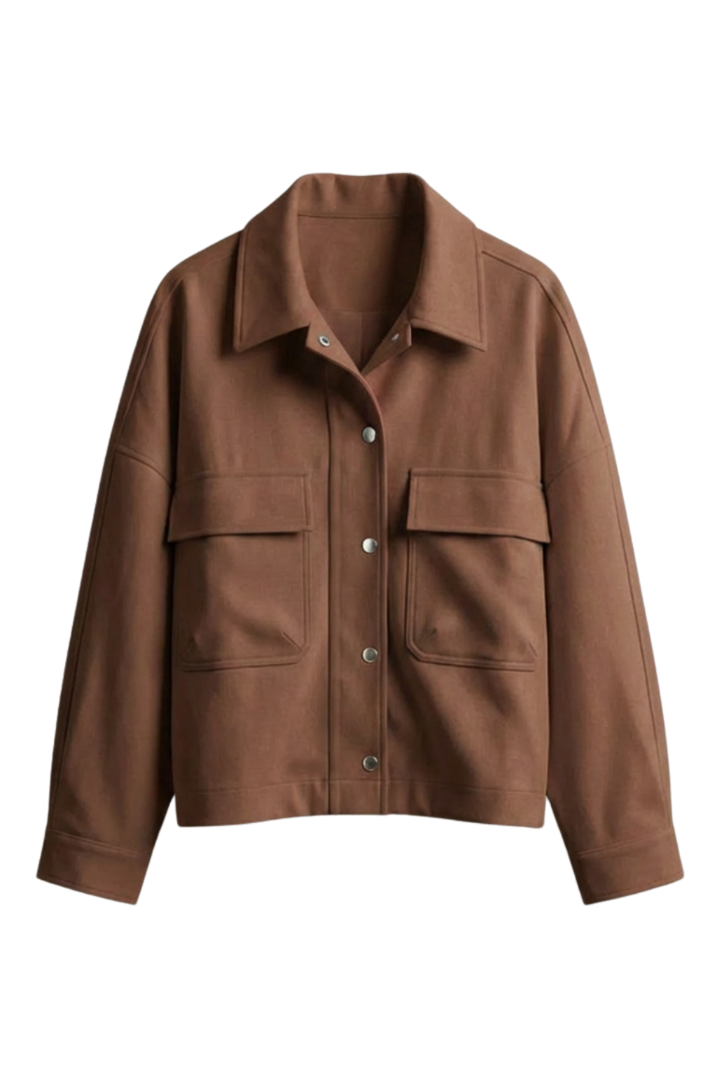 Brown jacket with two front pockets on a white background
