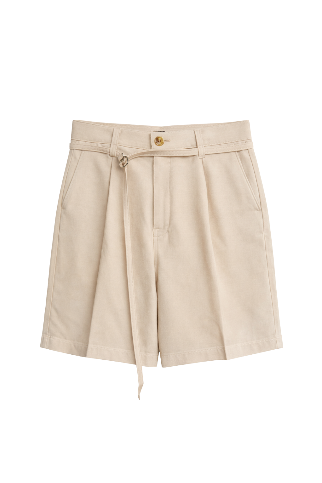 Beige shorts with a belt on a white background