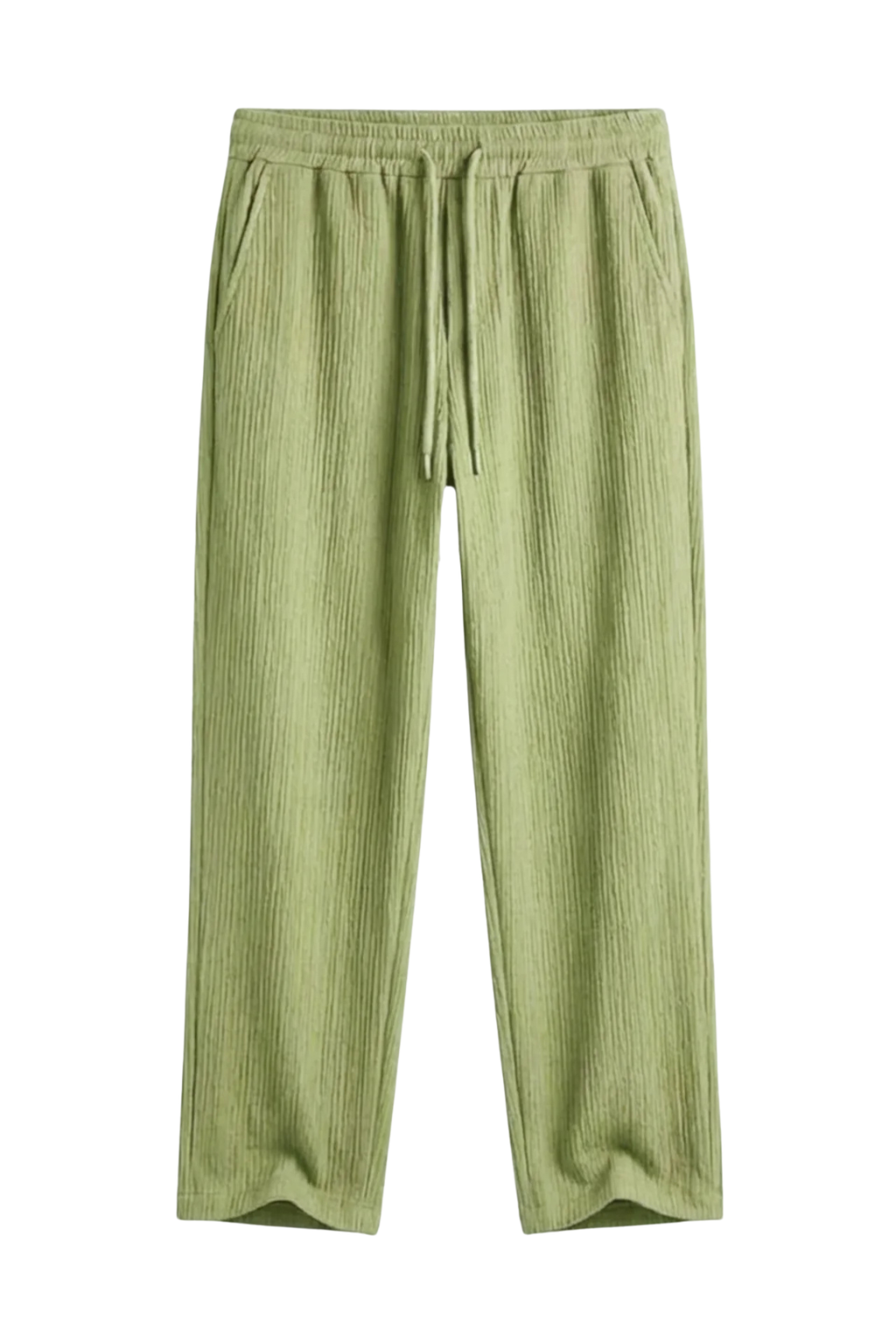 Green ribbed pants on a white background