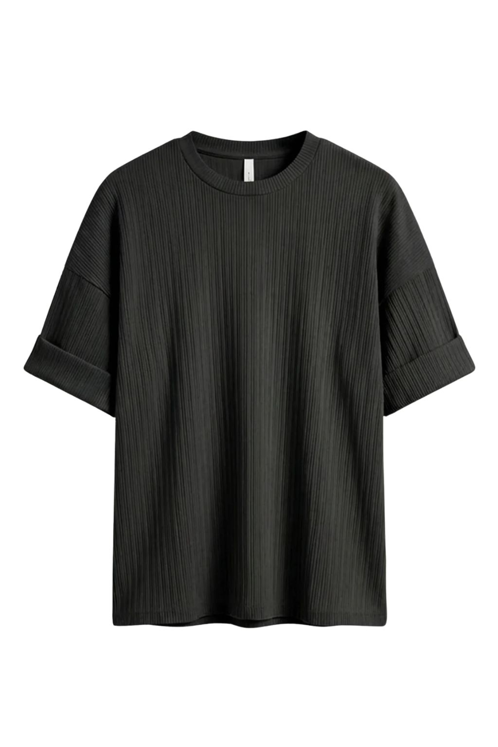 Black ribbed t-shirt on a white background