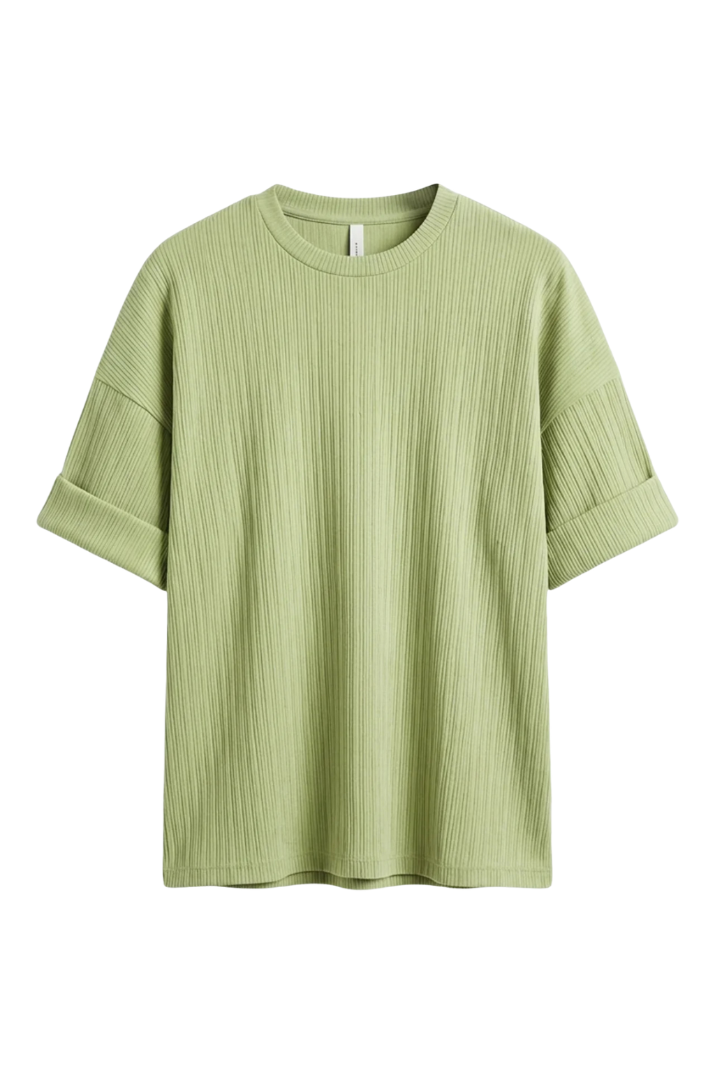 Green ribbed t-shirt on a white background